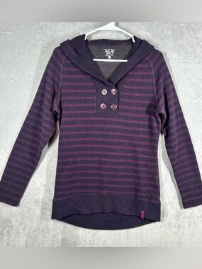 Mountain Hardwear Women's Sevina Hooded Sweater M Purple Stripe Wool